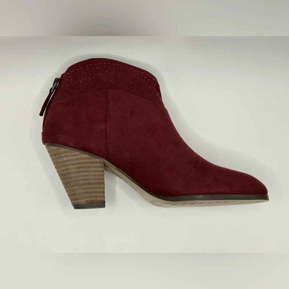 Violet & Red Jackson Lazer Cut Topline Bootie Burgundy 8M - Picture 7 of 9